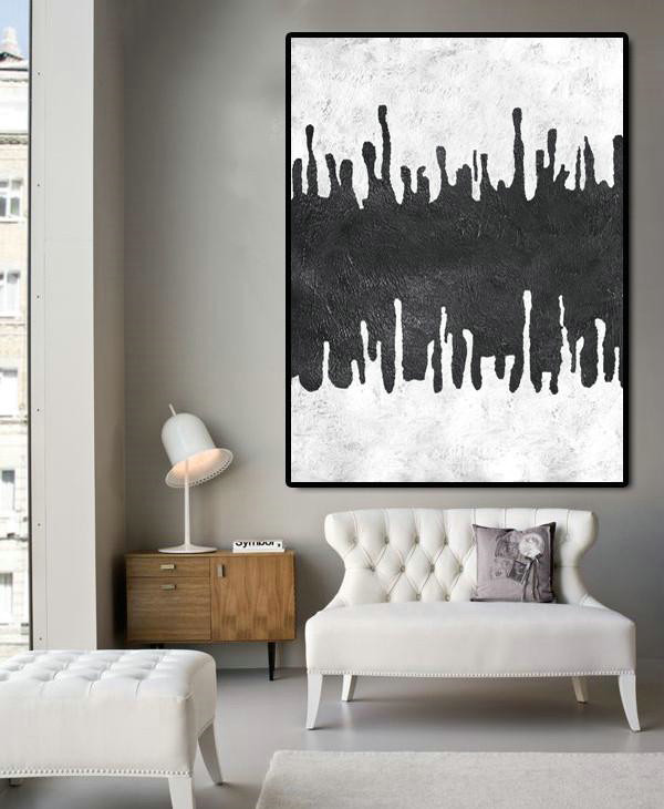 Large Contemporary Art Acrylic Painting,Black And White Minimal Painting On Canvas - Wall Art Ideas For Living Room